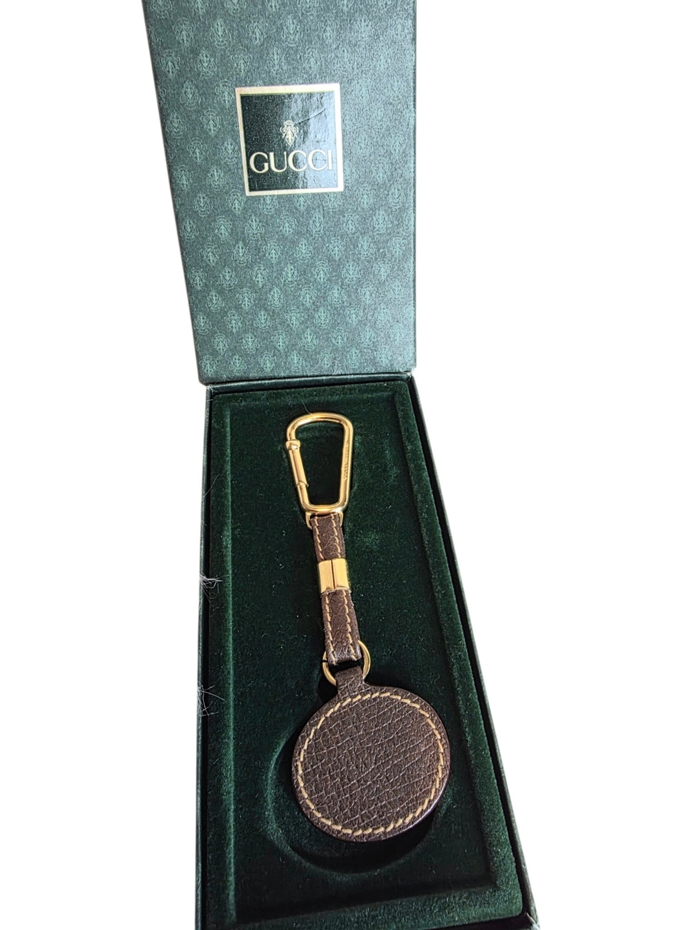 Gucci Vintage Keychain Brown Leather&Gold-Tone Hardware Interlocking G Medallion - Picture 2 of 6